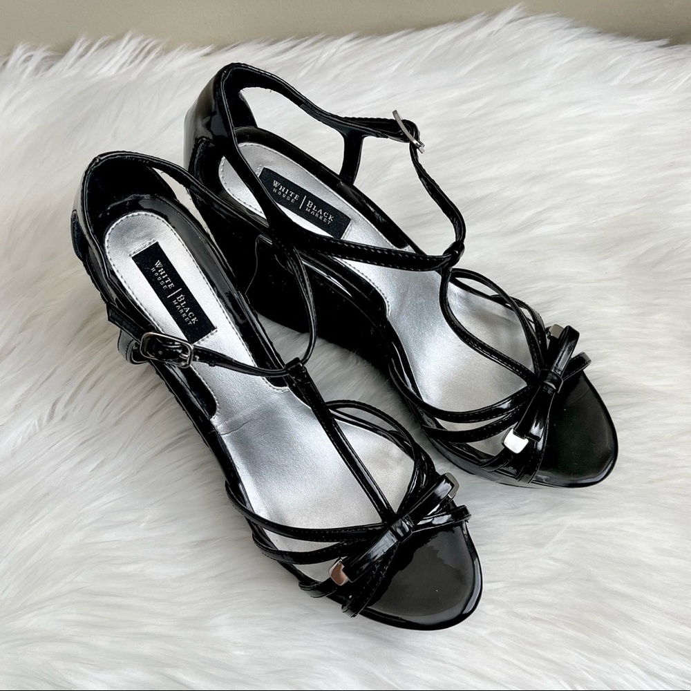 WHBM Talah Bow Patent Leather Espadrille Wedges - Picture 4 of 7